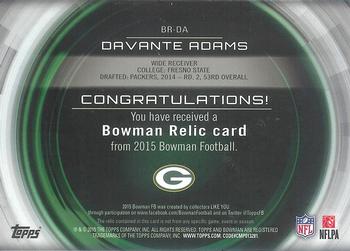 2015 Bowman - Relics #BR-DA Davante Adams Back