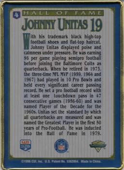 1996 Metallic Impressions Golden Arm Greats #4 Johnny Unitas Back