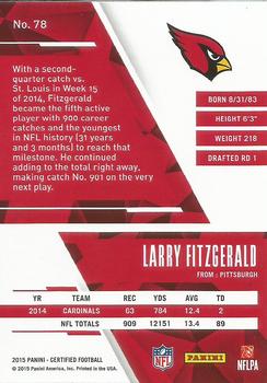 2015 Panini Certified #78 Larry Fitzgerald Back