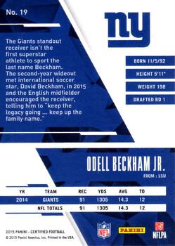 2015 Panini Certified #19 Odell Beckham Jr. Back