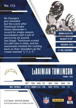 2015 Panini Certified #113 LaDainian Tomlinson Back