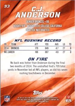 2015 Topps Fire #93 C.J. Anderson Back