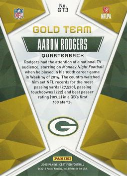2015 Panini Certified - Gold Team #GT3 Aaron Rodgers Back