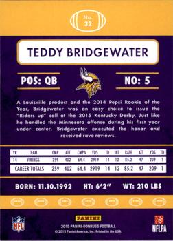 2015 Donruss #32 Teddy Bridgewater Back