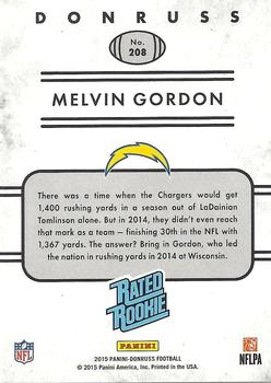 2015 Donruss #208 Melvin Gordon Back