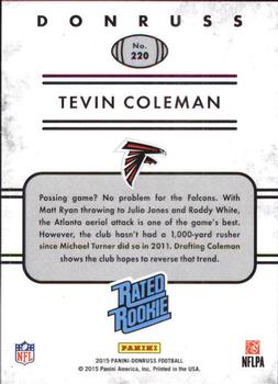 2015 Donruss #220 Tevin Coleman Back