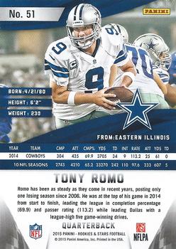 2015 Panini Rookies & Stars #51 Tony Romo Back