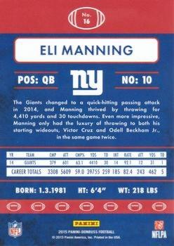 2015 Donruss - Stat Line Season #16 Eli Manning Back