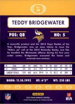2015 Donruss - Press Proof Purple #32 Teddy Bridgewater Back