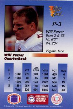 1991 Wild Card Draft - 1992 Wild Card Draft Prototypes 5 Stripe #P3 Will Furrer Back