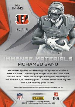 2015 Panini Spectra - Immense Materials #IM-MS Mohamed Sanu  Back
