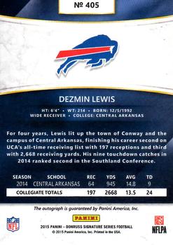 2015 Donruss Signature Series #405 Dezmin Lewis Back