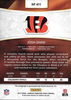 2015 Donruss Signature Series #411 Josh Shaw Back