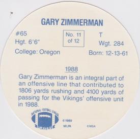 1989 Taystee Minnesota Vikings Discs #11 Gary Zimmerman Back