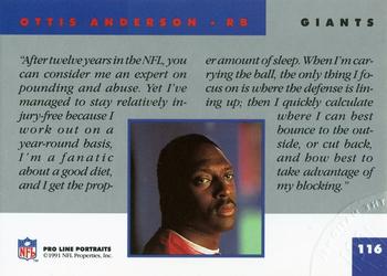 1991 Pro Line Portraits - National Convention #116 Ottis Anderson Back