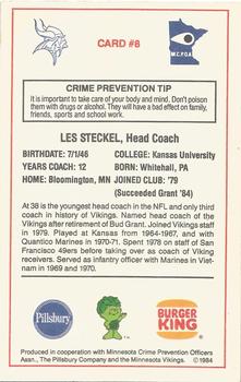 1984 Minnesota Vikings Police #8 Les Steckel Back