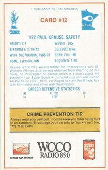 1988 Minnesota Vikings Police #12 Paul Krause Back