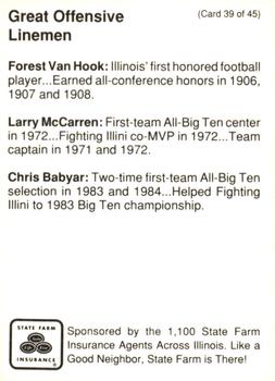 1990 State Farm Insurance Illinois Fighting Illini Centennial #39 Forest Van Hook / Larry McCarren / Chris Babyar Back