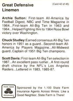1990 State Farm Insurance Illinois Fighting Illini Centennial #42 Archie Sutton / Chuck Studley / Scott Davis Back