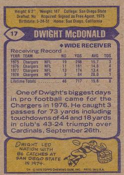 1979 Topps - Cream Colored Back #17 Dwight McDonald Back