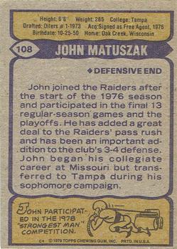 1979 Topps - Cream Colored Back #108 John Matuszak Back