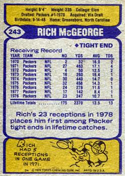 1979 Topps - Cream Colored Back #243 Rich McGeorge Back