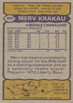 1979 Topps - Cream Colored Back #491 Merv Krakau Back
