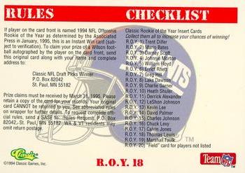 1994 Classic NFL Draft - Rookie of the Year Sweepstakes #R.O.Y.18 Thomas Lewis Back