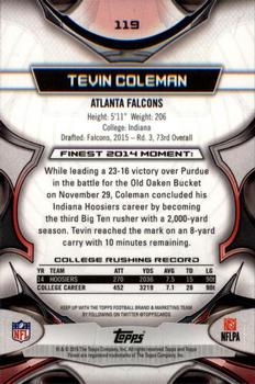 2015 Finest - Black Refractor #119 Tevin Coleman Back