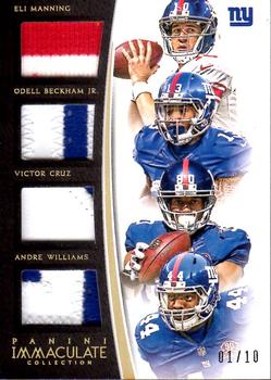 2015 Panini Immaculate Collection - Immaculate Quads Jersey Gold #IQJ-NYG Eli Manning / Odell Beckham Jr. / Victor Cruz / Andre Williams Front