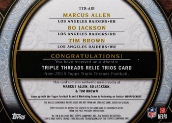2015 Topps Triple Threads - Relics Trios Purple #TTR-AJB Marcus Allen / Bo Jackson / Tim Brown Back