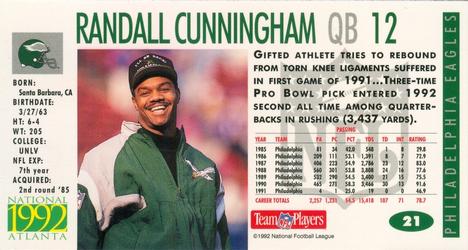1992 GameDay Atlanta National Convention #21 Randall Cunningham Back