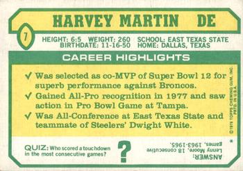 1978 Topps Holsum #7 Harvey Martin Back