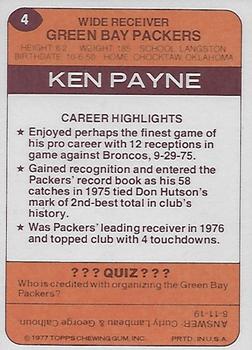 1977 Topps Holsum Green Bay Packers & Minnesota Vikings #4 Ken Payne Back