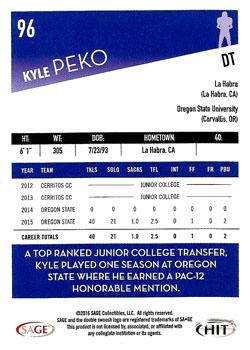 2016 SAGE HIT #96 Kyle Peko Back