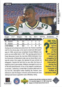 1998 Upper Deck ShopKo Green Bay Packers I #GB16 Tyrone Williams Back