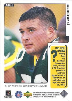1998 Upper Deck ShopKo Green Bay Packers I #GB33 Joe Andruzzi Back