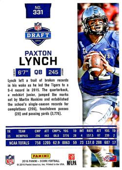 2016 Score #331 Paxton Lynch Back