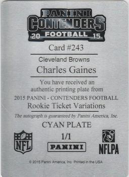 2015 Panini Contenders - Printing Plates Cyan #243 Charles Gaines Back