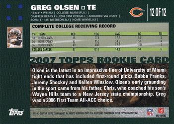 2007 Topps Chicago Bears #12 Greg Olsen Back