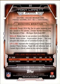 2015 Bowman - Rookies Rainbow Silver Ice #80 Tony Lippett Back