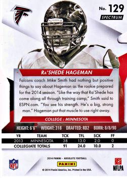 2014 Panini Absolute - Retail Red #129 Ra'Shede Hageman Back