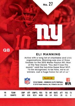 2016 Donruss Elite #27 Eli Manning Back