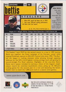 1998 UD Choice Pittsburgh Steelers #PS1 Jerome Bettis Back