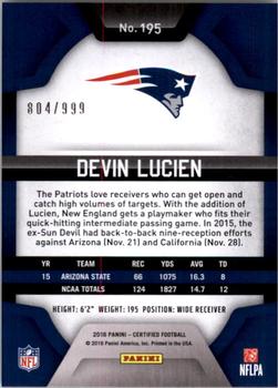 2016 Panini Certified #195 Devin Lucien Back