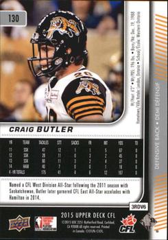 2015 Upper Deck CFL #130 Craig Butler Back