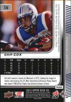 2015 Upper Deck CFL #136 Chip Cox Back