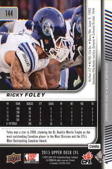 2015 Upper Deck CFL #144 Ricky Foley Back
