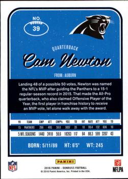 2016 Donruss #39 Cam Newton Back