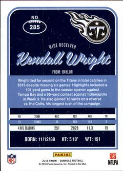 2016 Donruss #285 Kendall Wright Back